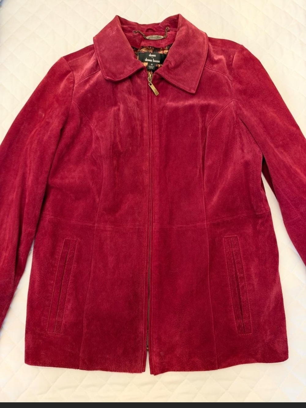 Dennis Basso Burgundy Red Suede Zip Jacket